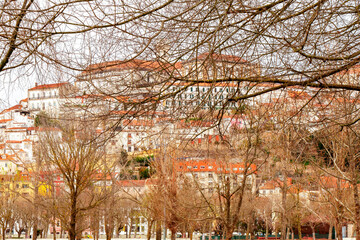 Vista da cidade e Universidade de Coimbra desde a margem esquerda do rio Mondego num dia de Inverno.
