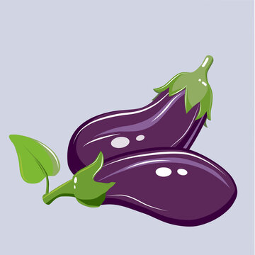 purple eggplants with green leaves clip art preview