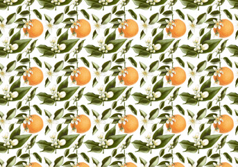 Pattern with citrus fruits and flowers