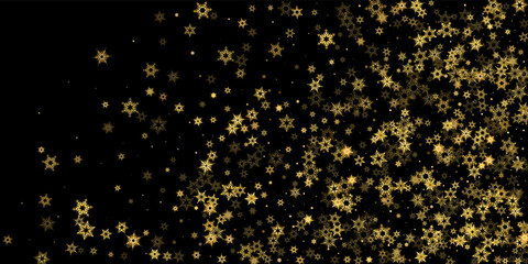 Falling Snow flakes golden pattern Holiday Vector
