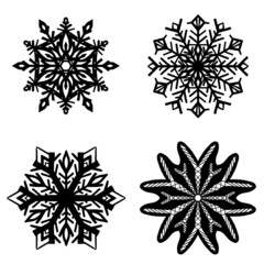 black on white snowflake illustration - set of four