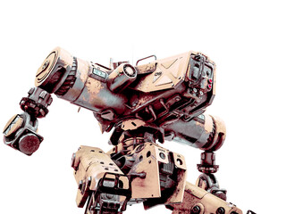 yellow combat mech in a white background bottom view © DM7