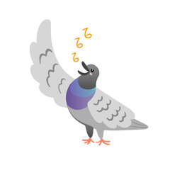Cute hand drawn city pigeon singing with a smile. Flat style isolated vector illustration
