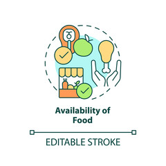Availability of food concept icon. Food security basic definitions abstract idea thin line illustration. Isolated outline drawing. Editable stroke. Arial, Myriad Pro-Bold fonts used
