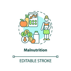 Malnutrition concept icon. Undernutrition. Food security basic definitions abstract idea thin line illustration. Isolated outline drawing. Editable stroke. Arial, Myriad Pro-Bold fonts used - obrazy, fototapety, plakaty