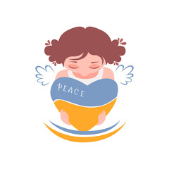 Child with a heart in the colors of the Ukrainian flag