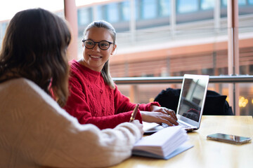 Young women working and studying with a laptop 