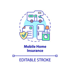Fototapeta na wymiar Mobile home insurance concept icon. Type of property financial protection abstract idea thin line illustration. Isolated outline drawing. Editable stroke. Arial, Myriad Pro-Bold fonts used