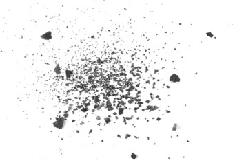 Black coal dust, gunpowder isolated on white background and texture, top view