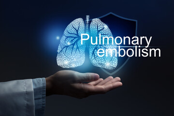 Medical banner Pulmonary Embolism on blue background with large copy space