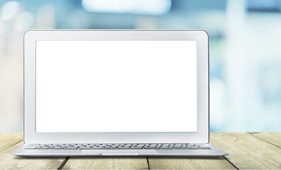 Laptop computer displaying a blank screen