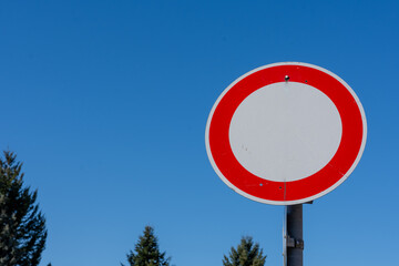 road sign passage prohibited with blue sky