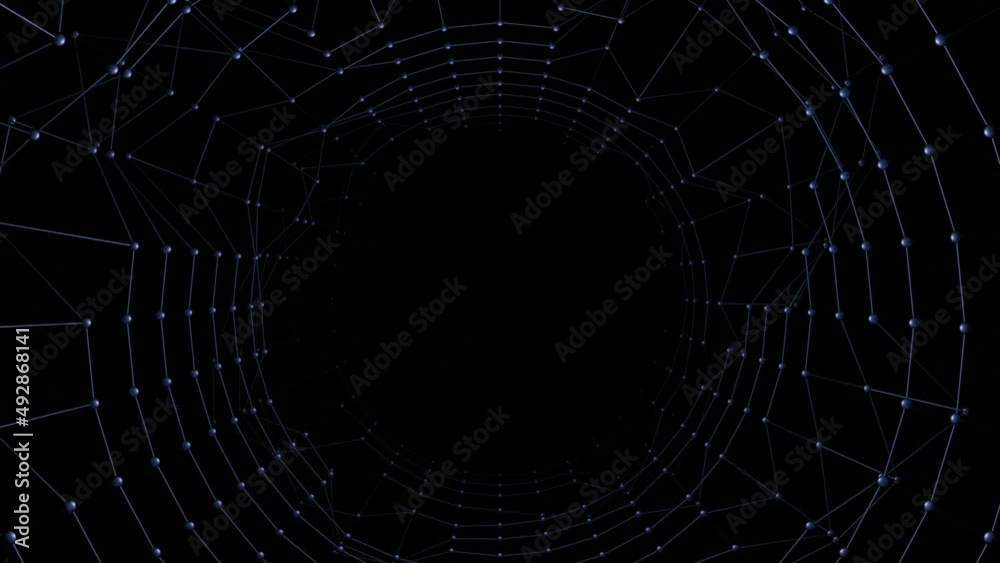 Poster tunnel with vibrating grid. design. virtual tunnel with pulsating mesh walls. grid with dots vibrate