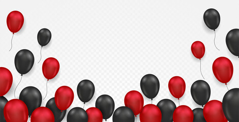 Balloons black and red. Advertising posters or banners. Discounts and offers for regular customers, greeting to winner of promotion. Isometric vector illustration isolated on transparent background