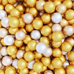 Gold and white pile of balls pattern background. 3d rendering.