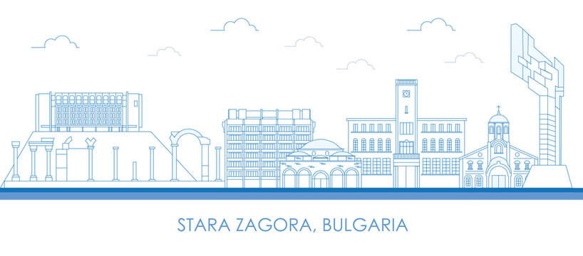 Outline Skyline panorama of  city of Stara Zagora, Bulgaria- vector illustration