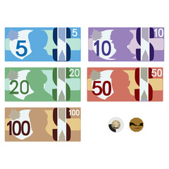 Canada or Australian paper money, 1 and 2 dollar coins