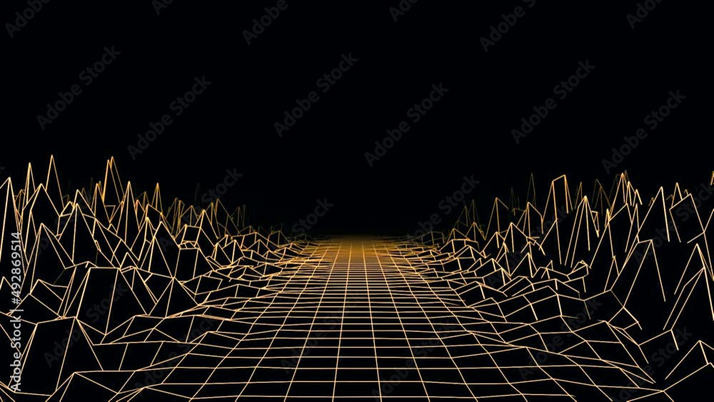 Poster animation of mesh virtual surface. animation. 3d mesh surface with irregularities. moving virtual ro