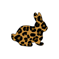 Easter bunny silhouette with leopard print. Cute hand drawn vector illustration. Isolated white background. For Easter decor, cutouts, invitations and postcards