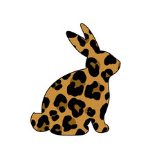 Fototapeta na wymiar Easter bunny silhouette with leopard print. Cute hand drawn vector illustration. Isolated white background. For Easter decor, cutouts, invitations and postcards
