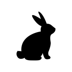 Black silhouette of the Easter Bunny. Cute hand drawn vector illustration. Isolated white background. For Easter decor, cutouts, invitations and postcards