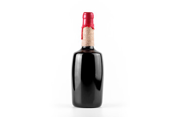 Red wine bottle on white isolated background.