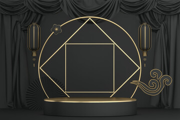 Black podium on background minimal design. 3D rendering