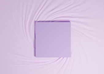 Light, pastel, lavender purple 3D rendering minimal product podium top view flat lay textile simple background with square stand from above