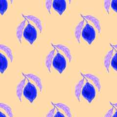 Fototapeta na wymiar Creative seamless pattern with lemons. Oil paint effect. Bright summer print. Great design for any purposes 