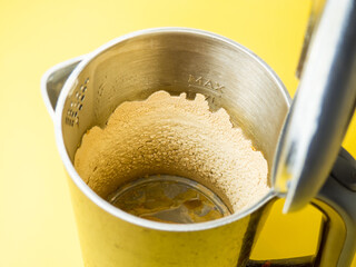 limescale in an old kettle caused by hard water.