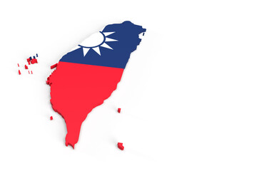 Map of Taiwan with flag 3D rendering