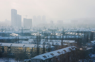 Cityscape of Kyiv in winter