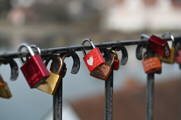love red padlock on a  bridge marry love 