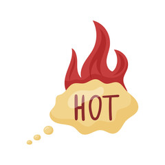 Vector isolated illustration of bubble speech with text hot and flame.