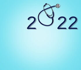 Background with stethoscope and numbers 2022. happy new year 2022. health medical concept