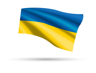 The flag of Ukraine fluttering in the wind on a white background