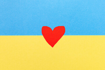 The flag of Ukraine is blue and yellow with a red heart in the center. Peace, love and freedom to the country