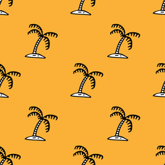 Summer palm tree, seamless pattern background illustration for t-shirt, sticker, or apparel merchandise. With doodle, retro, and cartoon style.
