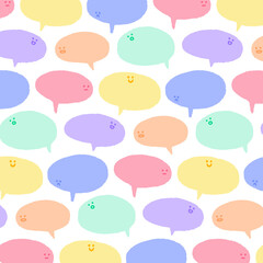 Hand drawn vector illustration of speech bubbles with face pattern.Balloon doodle style.Cartoon comic bubble. - 492873774