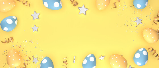 Colorful hand decorated Easter eggs with spring holiday pastel colors