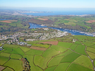 Fototapeta na wymiar Aerial view of fields in Devon and Dartmouth 