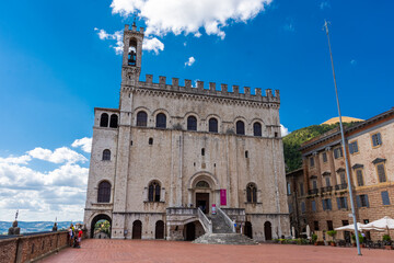 Fototapeta na wymiar GUBBIO, ITALY, 6 AUGUST 2021 Royal Palace of Gubbio in the historic center