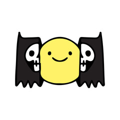 Two half of cat skull head with smile face inside, illustration for t-shirt, street wear, sticker, or apparel merchandise. With doodle, retro, and cartoon style.