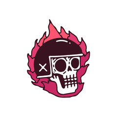Rider skull on fire, illustration for t-shirt, poster, sticker, or apparel merchandise. With retro cartoon style