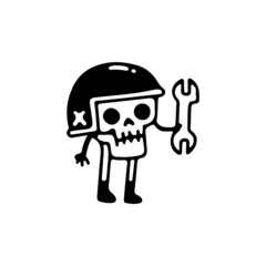 Obraz na płótnie Canvas Cute rider skull lifting wrench mascot character, illustration for t-shirt, poster, sticker, or apparel merchandise. With retro cartoon style