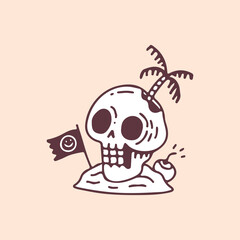 Skull head with summer vibes, illustration for t-shirt, poster, sticker, or apparel merchandise. With retro cartoon style