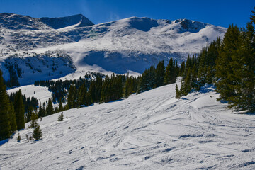 Trail at the Breckenridge Ski Resort in Colorado, breathtaking view to the peaks  around.
