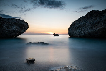 Summer in Leukada island in Greece. Long exposure shots during sunsets and aerial views of the beaches in Ionian sea.
