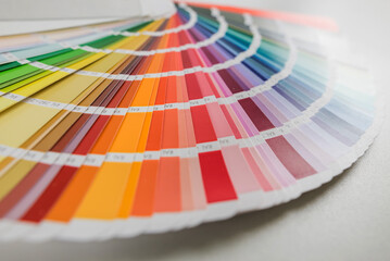 Fan of color samples. Catalog of rainbow color samples for design.