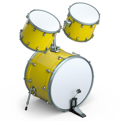 Obraz na płótnie Canvas Set of realistic drums with pedal on white. 3d render of musical instrument